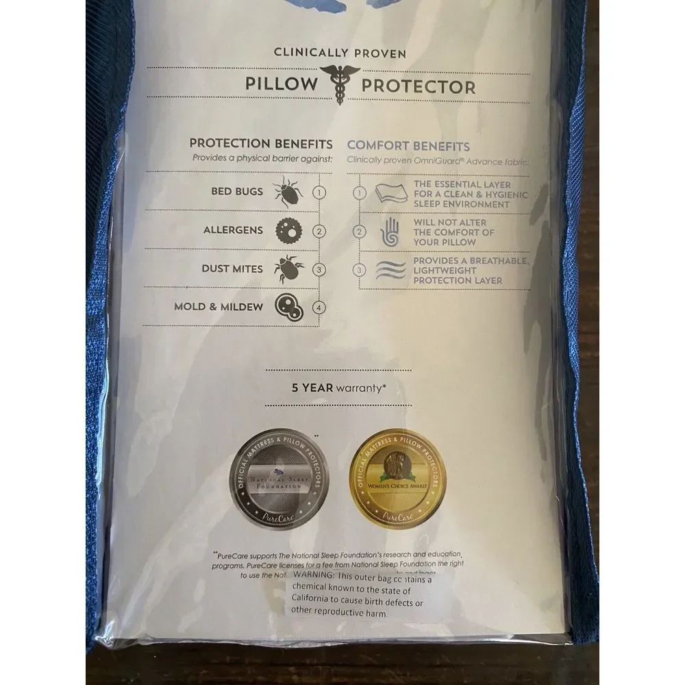 Pure Care Pillow Protector FTA502 Omniguard Queen New